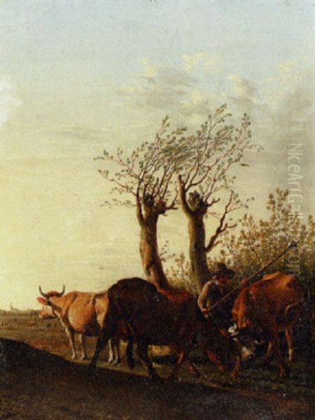 A Cowherd With Bulls In A Landscape - view 1