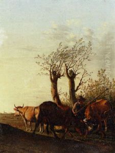 A Cowherd With Bulls In A Landscape by Paulus Potter