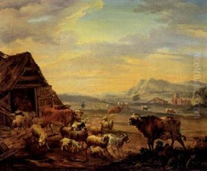 Bjergrigt Landskab Med Koer Og Far, Der Lukkes Ud Til Graesning by Paulus Potter