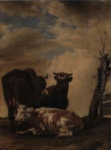 Two Cows And A Bull In A Meadow by Paulus Potter