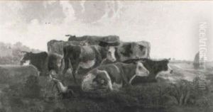 A River Landscape With A Figure And Cattle A River Landscape With A Figure And Cattle
