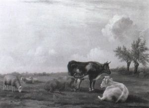 Cattle And Sheep Grazing In A Meadow by Paulus Potter