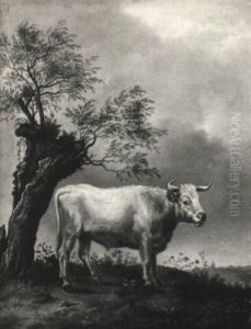 White Bull Standing By A Tree In A Landscape by Paulus Potter