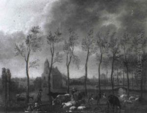 Landscape With Farmers, Cattle And Poultry by Paulus Potter