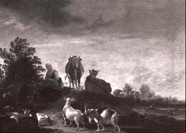 Paesaggio Con Pastorella, Armento E Altre Figure - view 1