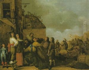 Soldaten Im Quartier Beim Zechen Und Tandeln Mit Den Marketenderinnnen by Pieter Symonsz Potter