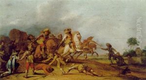 Gefecht Zwischen Reitern Und Musketieren