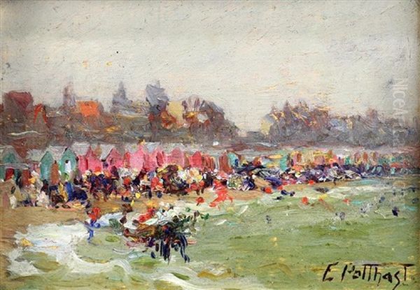 New England Coastal Beach Scene With Figures - view 1