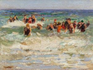 Swimming Lesson In The Surf by Edward Henry Potthast