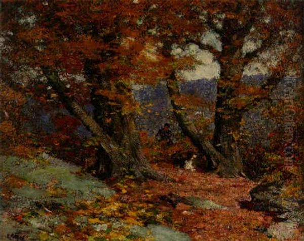 Hunter And Dog In An Autumn Landscape - view 1