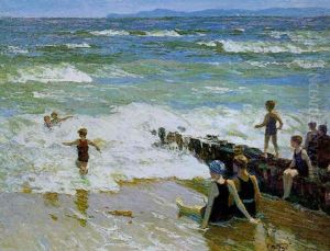 Bathers At Breakwater by Edward Henry Potthast