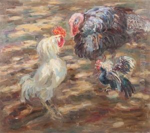Zwei Hahne Und Ein Truthahn by Emil Pottner