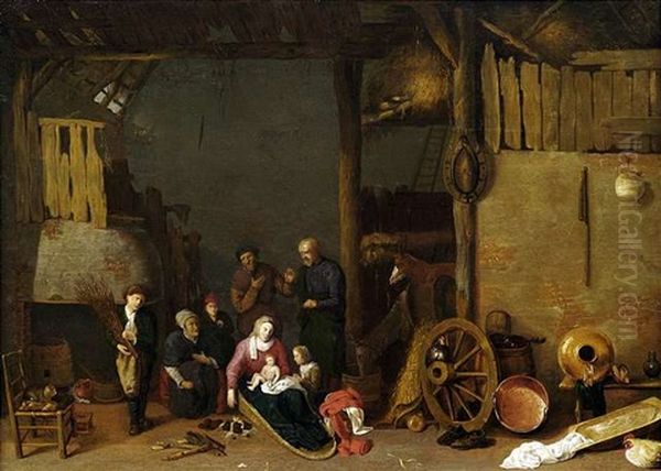 Hollandisches Scheuneninterieur Mit Genreszene - view 1