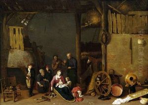 Hollandisches Scheuneninterieur Mit Genreszene by Hendrick Potuyl