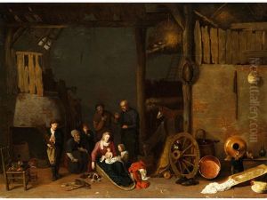 Hollandisches Scheuneninterieur Mit Genreszene by Hendrick Potuyl
