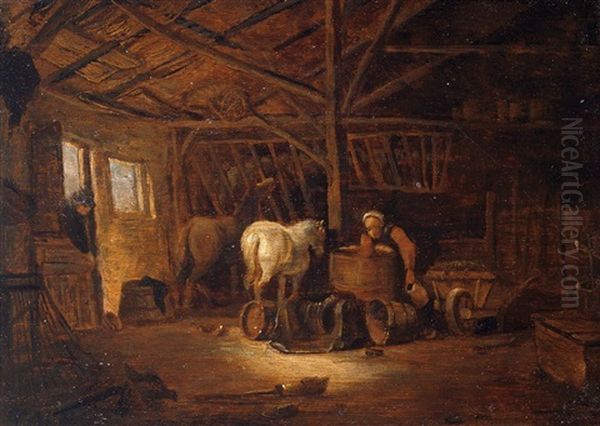 Stallinterieur Mit Bauerlichem Paar - view 1