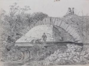 Paysage De Tivoli Crayon. Annote "a Tivoli"