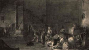 A Peasant Woman Peeling Turnips In A Barn