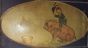 Petit Garcon Sur Un Cochon by Francisque Poulbot