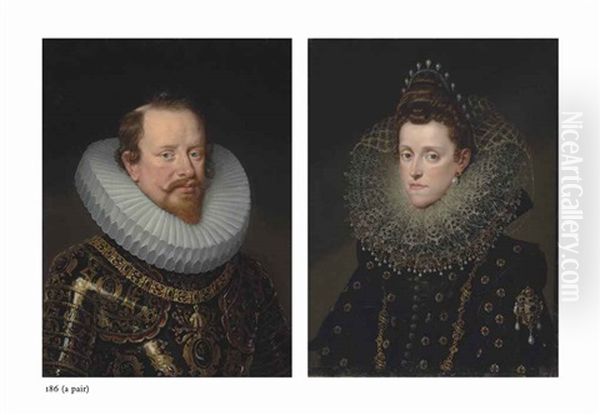 Portrait Of Vincenzo Gonzaga, Duke Of Mantua (1562-1612), Half-length, In Ceremonial Armour And Portrait Of Eleanor De Medici, Duchess Of Mantua (pair) - view 1