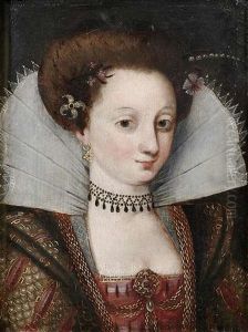 Bildnis Einer Dame In Festkleidung Nach Der Spanischen Mode Mit Hochgestelltem Spitzenkragen Und Dunklem Samtkleid Mit Goldenen Ketten