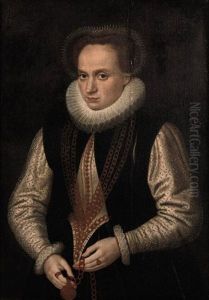 Portrait Of A Lady In A Black And White Dress, With A Lace Headdress, Cuffs And Collar And Gold Necklaces