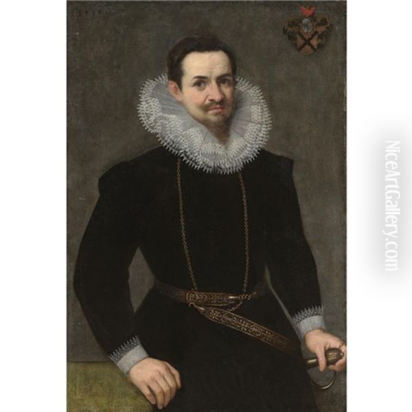 Portrait Of A Bearded Gentleman Wearing A Black Doublet And White Ruff - view 1