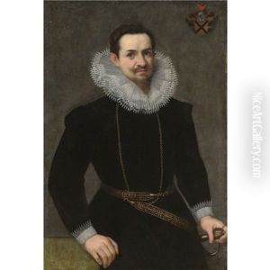 Portrait Of A Bearded Gentleman Wearing A Black Doublet And White Ruff