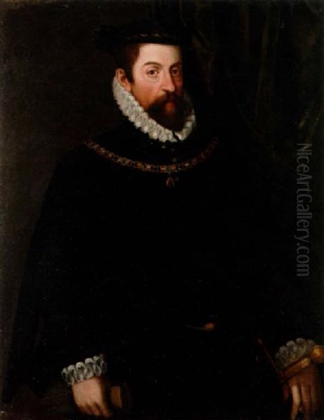 Portrait Of Maximilian Ii, Emperor Of Austria, In Black Costume With A White Ruff And Cuffs, Wearing The Badge Of The Order Of The Golden Fleece - view 1