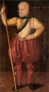 Portrait Of A Man Wearing A Grey Doublet And Crimson Trousers, Holding A Pike-staff