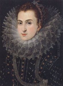 Portrait Of A Nobleman Wearing A Black Dress, With Lace Collar, A Pearl Headdress And A Cross Hanging From A Pearl Necklace by Frans Pourbus the Elder