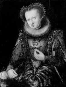 Portrait Of A Noblewoman By A Table Wearing A Richly Embroidered Brocade Dress Set With Pearls, Holding Roses Portrait Of A Noblewoman By A Table Wearing A Richly Embroidered Brocade Dress Set With Pearls, Holding Roses