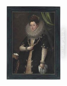 Portrait Of Maria Vertemata Panigarola, Three-quarter Length, In A Black Gown Over A Matching Embroidered Bodice And Skirt And A Reticella Lace Ruff Portrait Of Maria Vertemata Panigarola, Three-quarter Length, In A Black Gown Over A Matching Embroidered Bodice And Skirt And A Reticella Lace Ruff