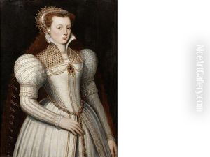 Portrait Of Lady, Half-length, In White Bejewelled Dress And Headress
