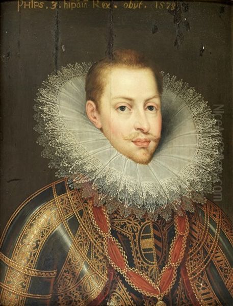 Portrait Of Philip Iii Of Spain, Bust-length, In Armour Wearing The Order Of The Golden Fleece; Portrait Of The Infanta Clara Eugenia, Sister Of King Philip Iii, Bust-length (pair) - view 1