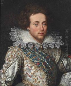 Portrait Of A Gentleman, Traditionally Identified As Maximilien, Marquis Of Rosny (1587-1634), Half-length, In A Slashed And Gold-embroidered Doublet... by Frans Pourbus the younger