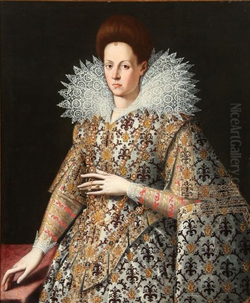 A Young Woman Wearing A Richly Embroidered Fleur De Lis Pattern Dress (maria De Medici, Future Queen Consort Of France?) - view 1
