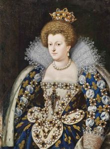 Portrait Of Maria De Medici (1573-1642), Queen Consort Of France In A Blue Dress Embroidered With Gold Fluer-de-lys And Adorned With Pearls