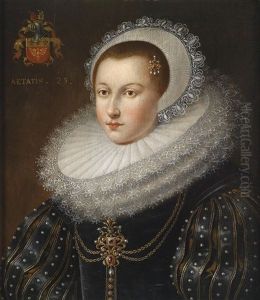 Bildnis Einer Adeligen Dame In Einem Perlenbesetzten Schwarzen Seidenkleid Mit Geschlitzten Armeln