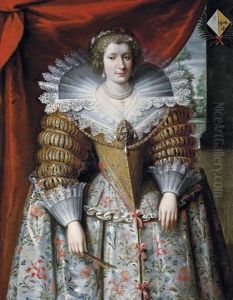 Portrait Of A Noblewoman In A Richly Gold-embroidered Dress And A Jewelled Brooch by Frans Pourbus the younger