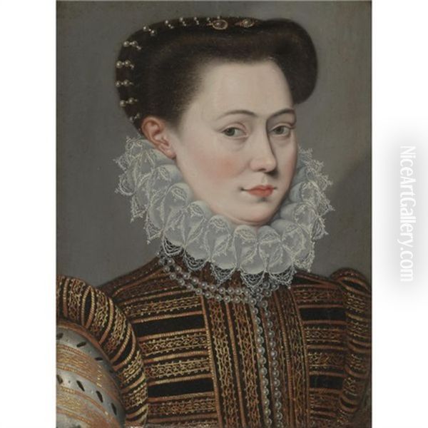 Portrait Of A Lady Wearing An Elaborate Ruff And A Gold Embroidered Dress - view 1