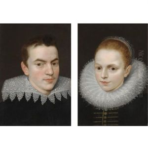 Portrait Of A Young Gentleman (+ Portrait Of A Young Lady; Pair) by Frans Pourbus the younger