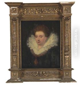 Portrait Of A Lady With A White Lace Collar And An Elaborate Jewelled Necklace