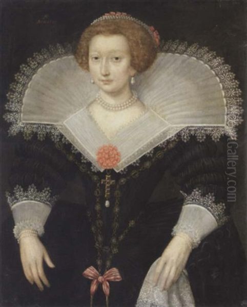 A Portrait Of A Lady Wearing A Black Dress And White Lace Collar - view 1