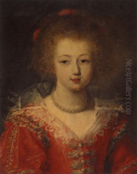 Portrait Of A Young Girl Wearing A Red Embroidered Dress And A White Ruff - view 1