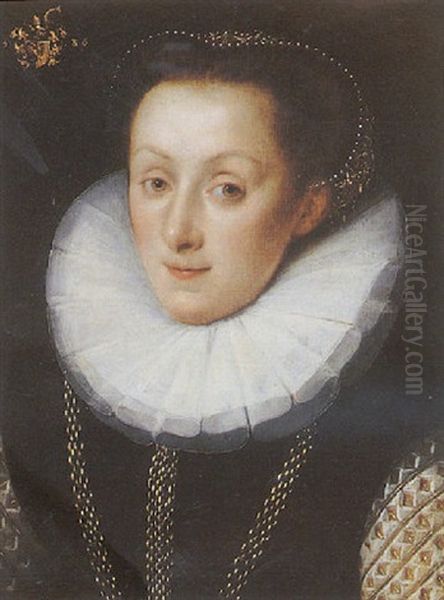 Portrait D'une Jeune Femme De La Famille Dointerp Portant Une Fraise - view 1