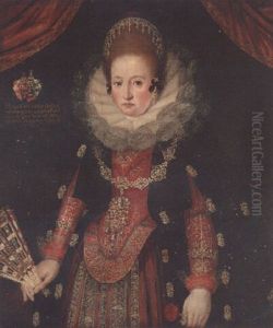 Portrait Of Maria Catharina De Ben, Three Quarter Length, In A Bejewelled Dress, Holding Fan And A Rose