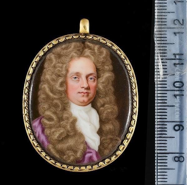 A Gentleman, Believed To Be A Member Of The Biggs Family, Wearing Purple Robes, White Jabot And Full-bottomed Curled Brown Wig - view 1