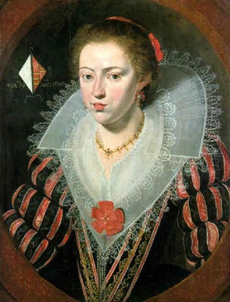 Portrait Of A Young Lady Of The Joigny De Pamele Family Wearing A Black And Red Silk Dress - view 1