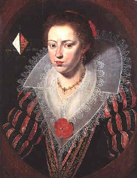 Portrait Of A Young Lady Of The Joigny De Pamele Family, Bust Length, Wearing A Black And Red Silk Dress - view 1